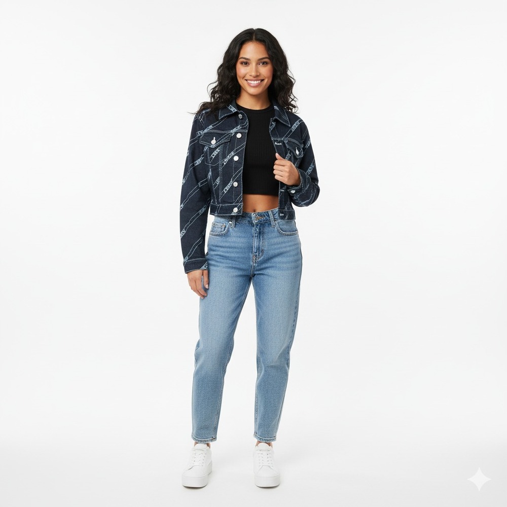 Jordache Vintage Jacket Womens M Blue Dark Wash Denim Cropped Stretch Street Y2K